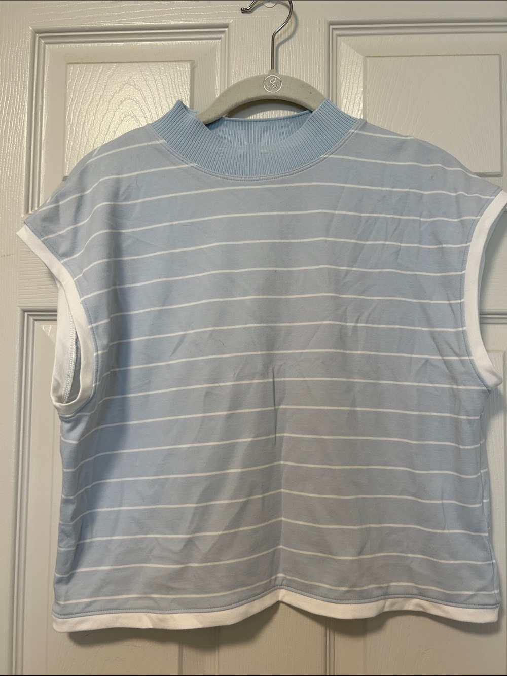 CALIA by Carrie Underwood Light Blue and White Striped Crop Top
